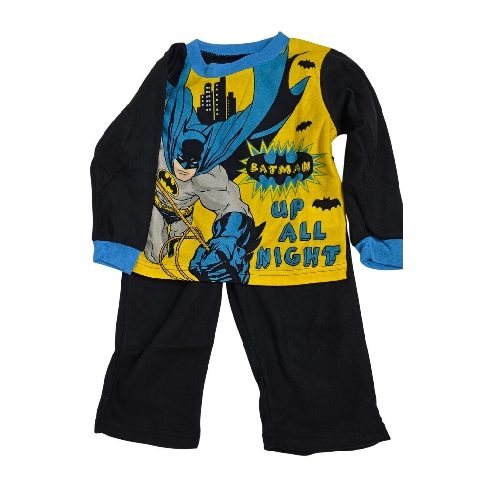 DC Batman Boys Black Yellow Up All Night Flannel Retro Graphics PJ Set 3T NEW‎
